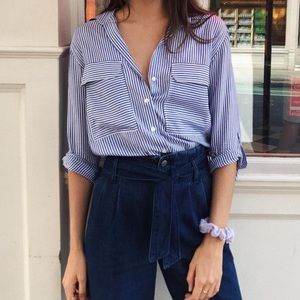 Zara | Blue and White Striped Button Down Blouse